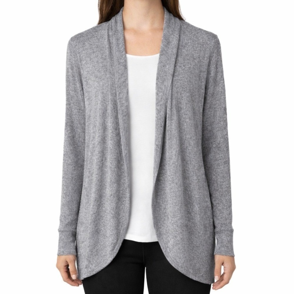 Aerie Grey Marled Knit Shawl Collar Open Front Cardigan Sweater Womens Medium